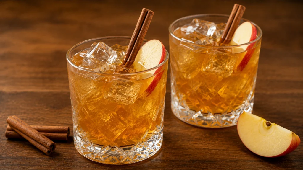 garnished apple cider bourbon cocktail ready to serve